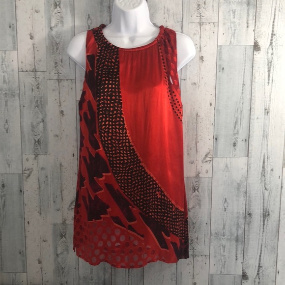 CAbi Red Hot Silk Blend Sleeveless Tunic Medium - Picture 1 of 14
